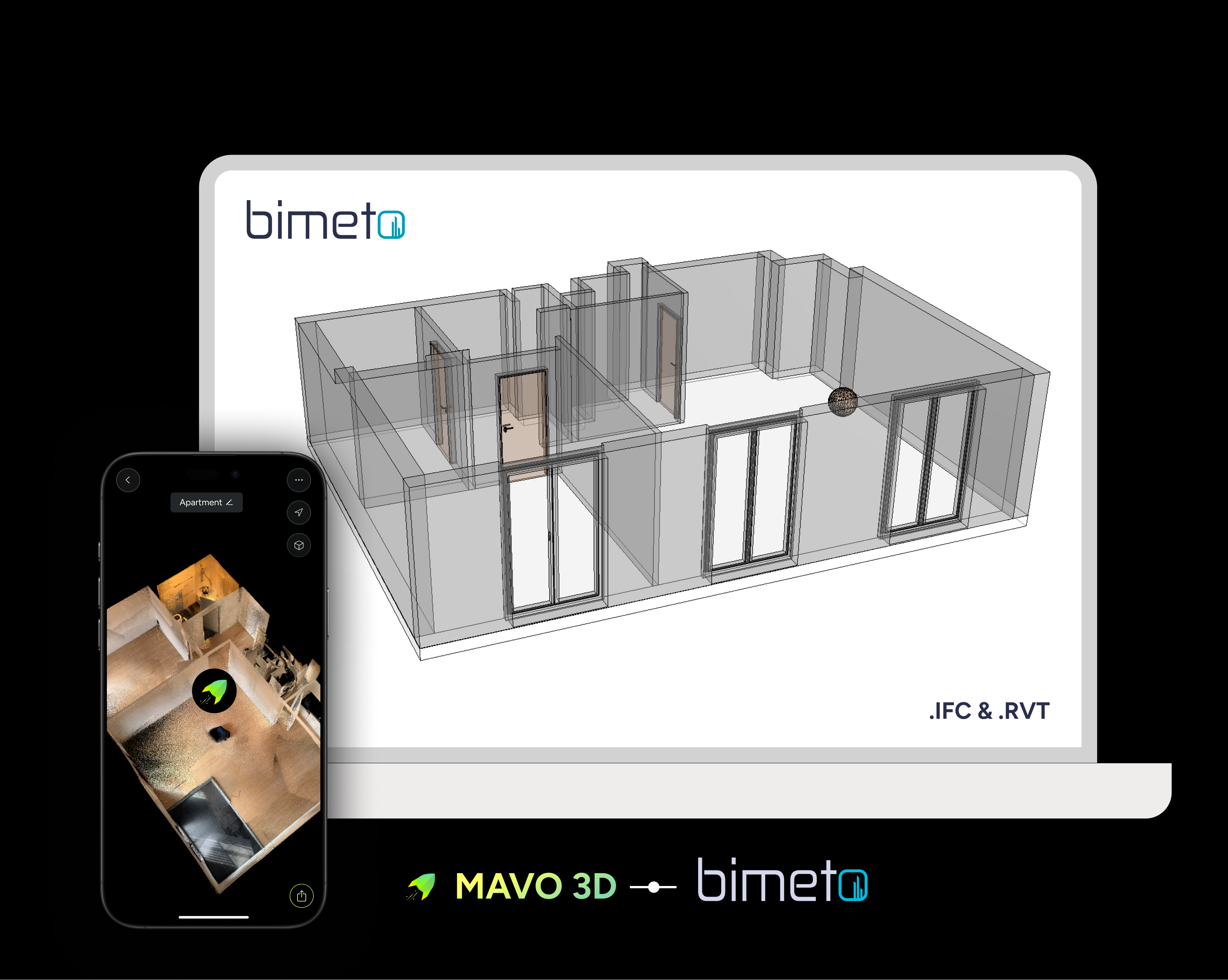 Workflow preview image showcasing API integration from 3D LiDAR scanning with MAVO 3D to upload to Pointorama for efficient floor plan creation